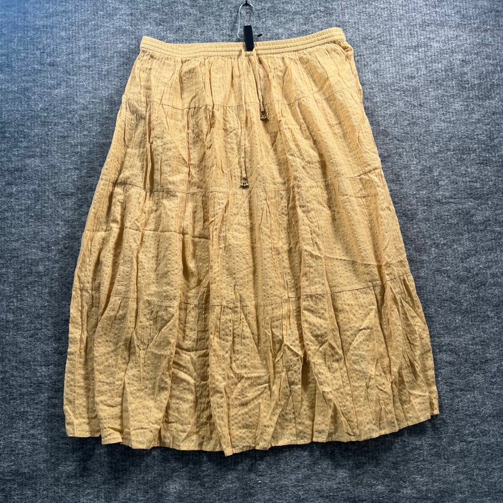 First Issue Liz Claiborne Mustard Yellow Gold Metallic Tiered Midi Skirt 14